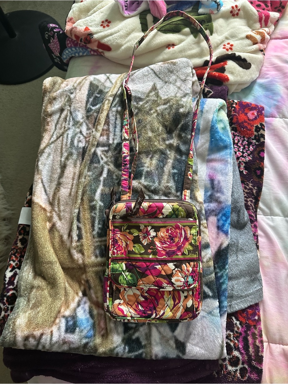 Vera Bradley Floral Crossbody in Pink, Green and Brown ,